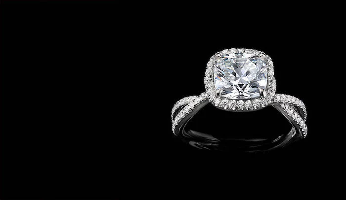 square cut diamond, beautiful engagement rings, diamond studded band, black background