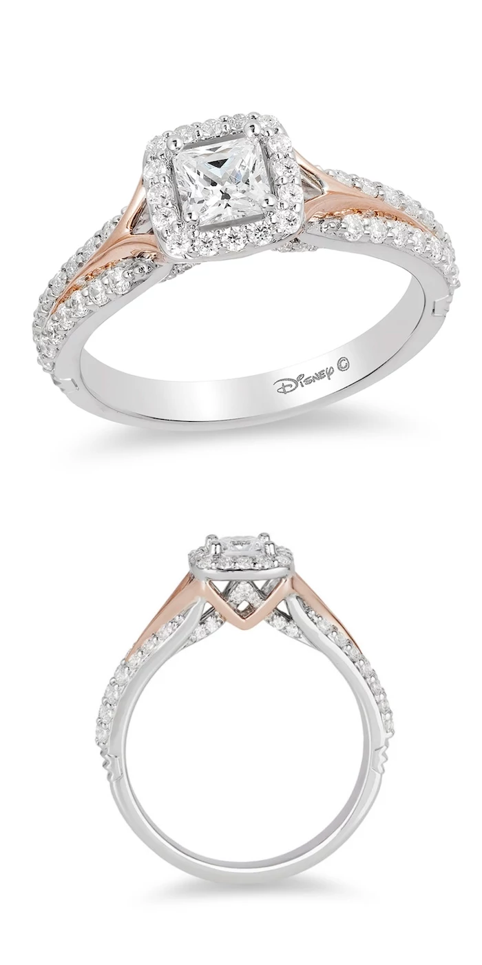 engagement rings for women, aurora disney princess inspired ring, square cut diamond