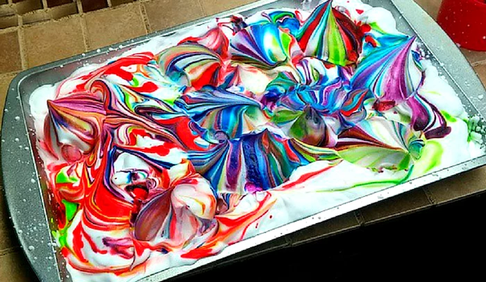 baking tray, full of shaving cream, what is easter egg, colourful dye, step by step, diy tutorial