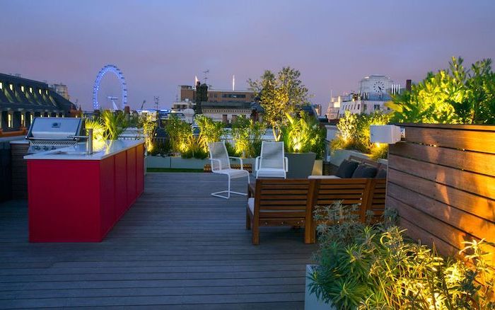 balcony with a view, of london eye, london landscape, garden furniture, small backyard designs, barbecue with a bar