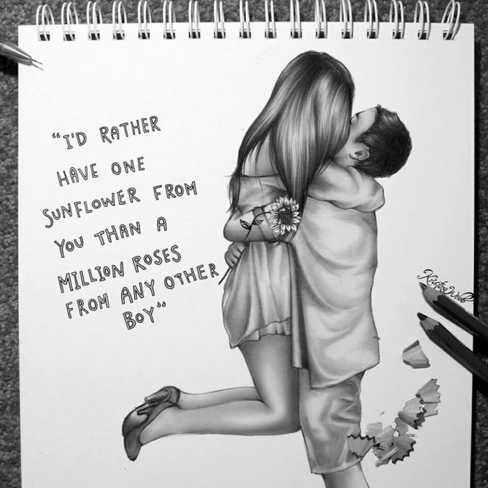 couple kissing, black and white sketch, cute drawings, man lifting the woman, inspirational quote