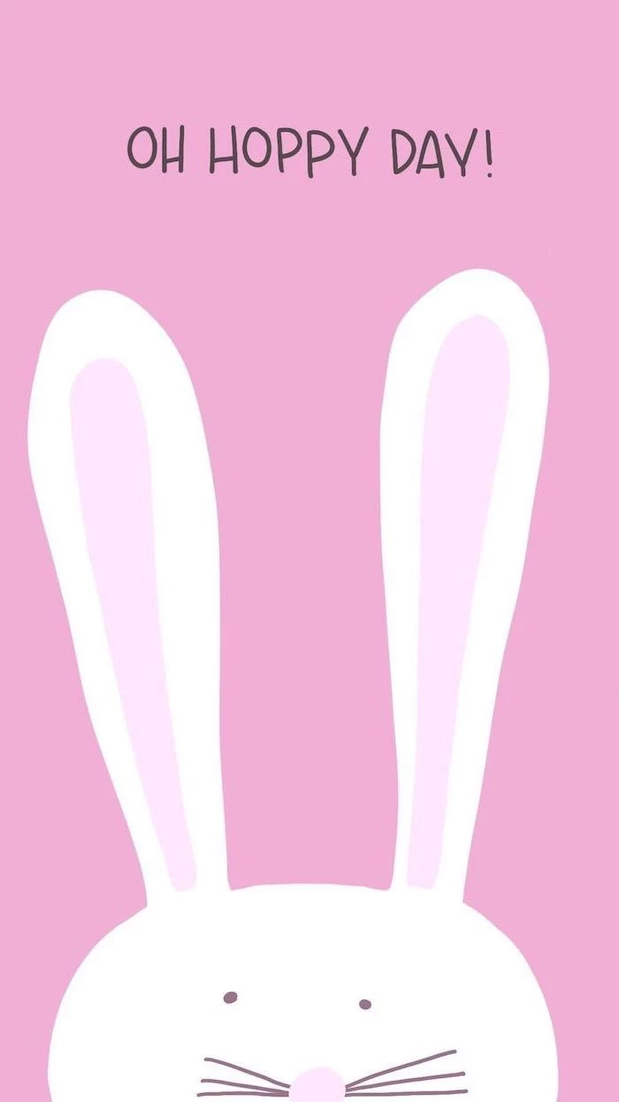oh hoppy day, long bunny ears, easter themed phone background wallpaper, pink background, spring desktop wallpaper