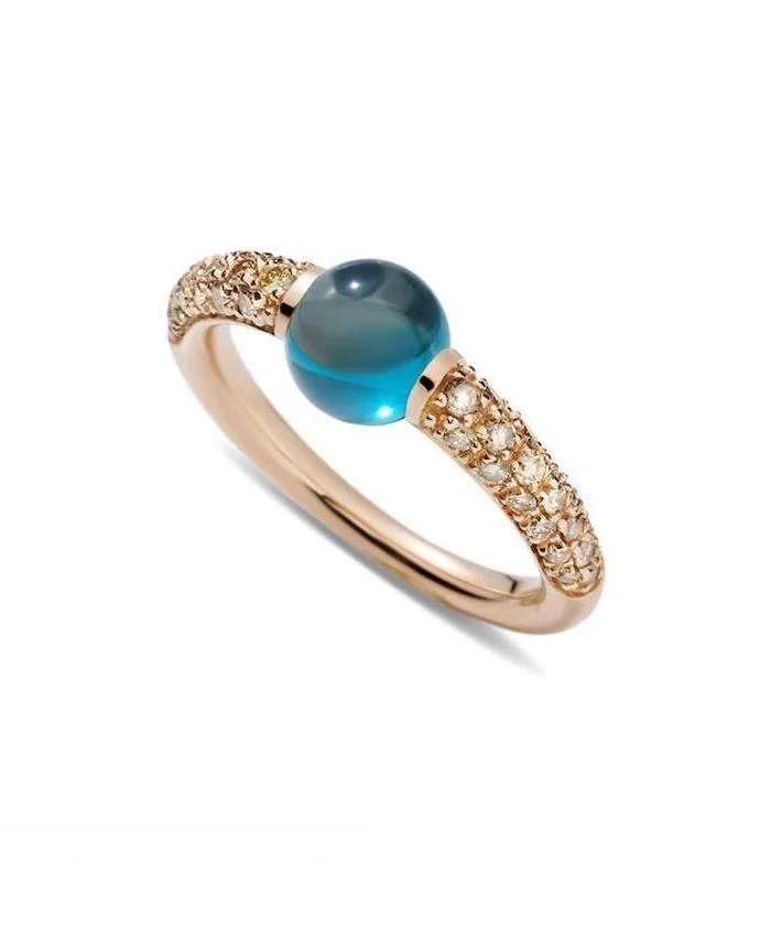 blue round opal stone, rose gold diamond studded band, beautiful wedding rings