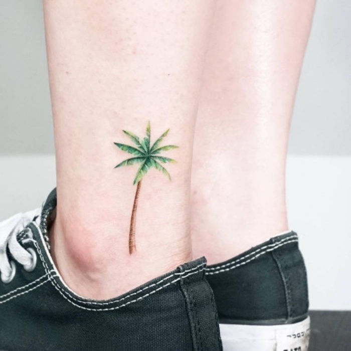 palm tree ankle tattoo, person wearing black converse shoes, small tattoos tumblr