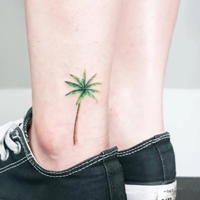 palm tree ankle tattoo, person wearing black converse shoes, small tattoos tumblr
