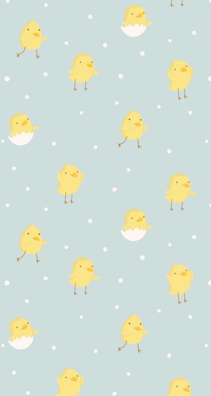 easter themed phone wallpaper, little chickens and eggs, spring background images, blue background