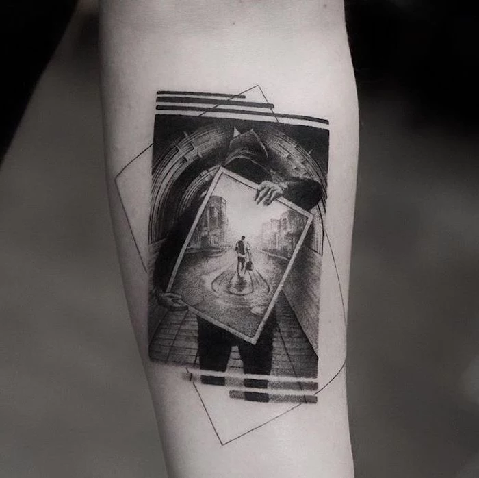 picture inside a picture, forearm tattoo, tattoos for men with meaning, blurred background