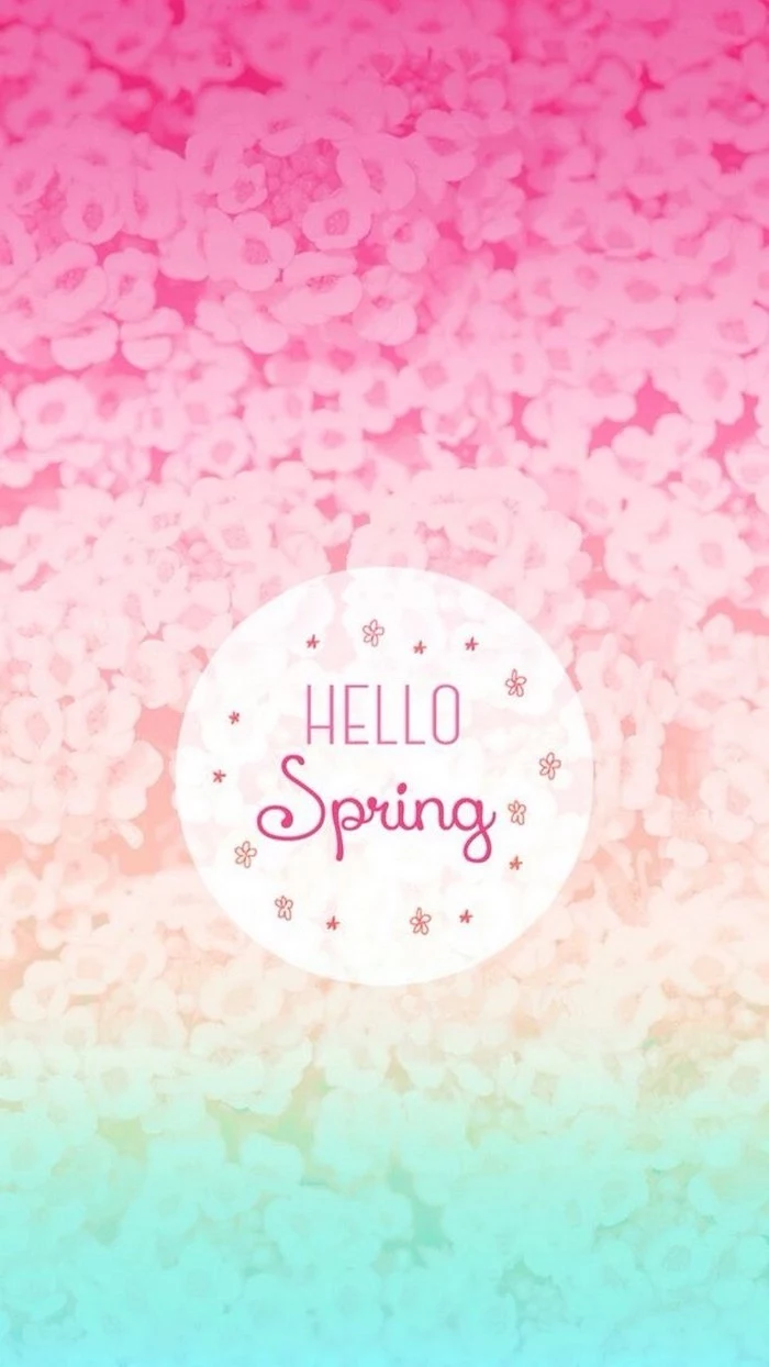 rainbow coloured phone background, hello spring quote, spring flowers wallpaper, floral background