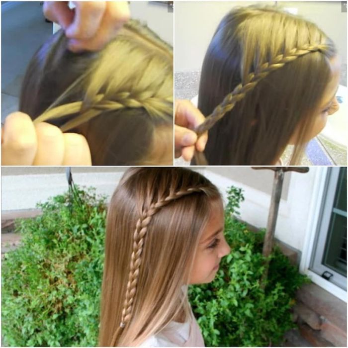 easy braid hairstyles, long blonde hair, side braid, large grass bush, one set of hands