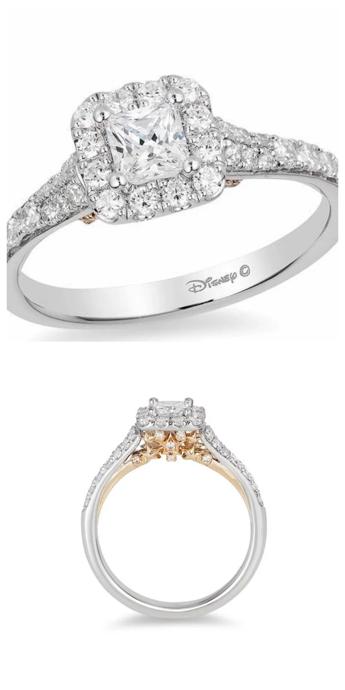 square cut diamond, engagement rings for women, tinkerbell disney inspired ring, white background