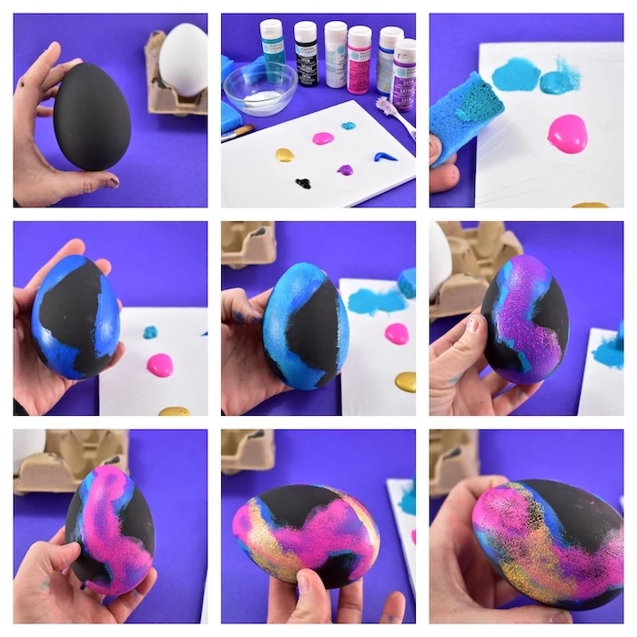 step by step tutorial, how to dye eggs, galaxy eggs, diy tutorial, black egg dye, different colours
