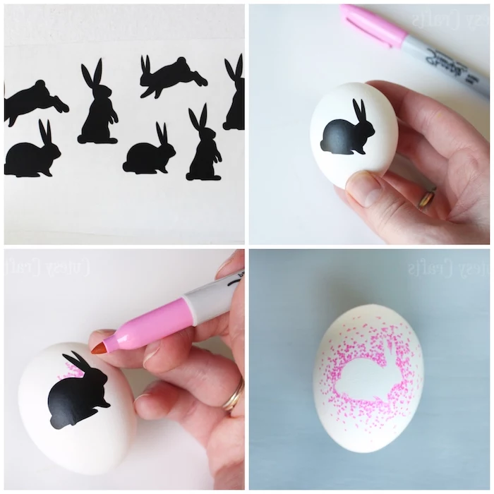 step by step, diy tutorial, sharpie bunny eggs, easter egg painting, bunny stickers, white egg, pink sharpie