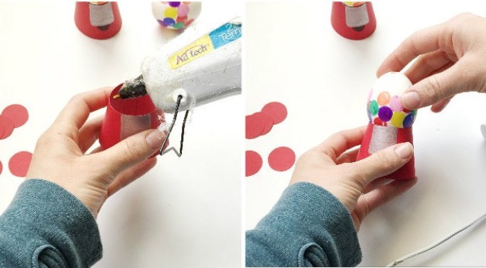 gum ball machine eggs, step by step, diy tutorial, dying easter eggs, glue gun, white background