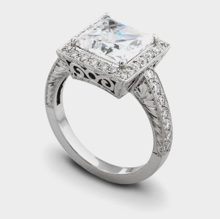 vintage ring, square diamond engagement rings, square cut diamond, white background