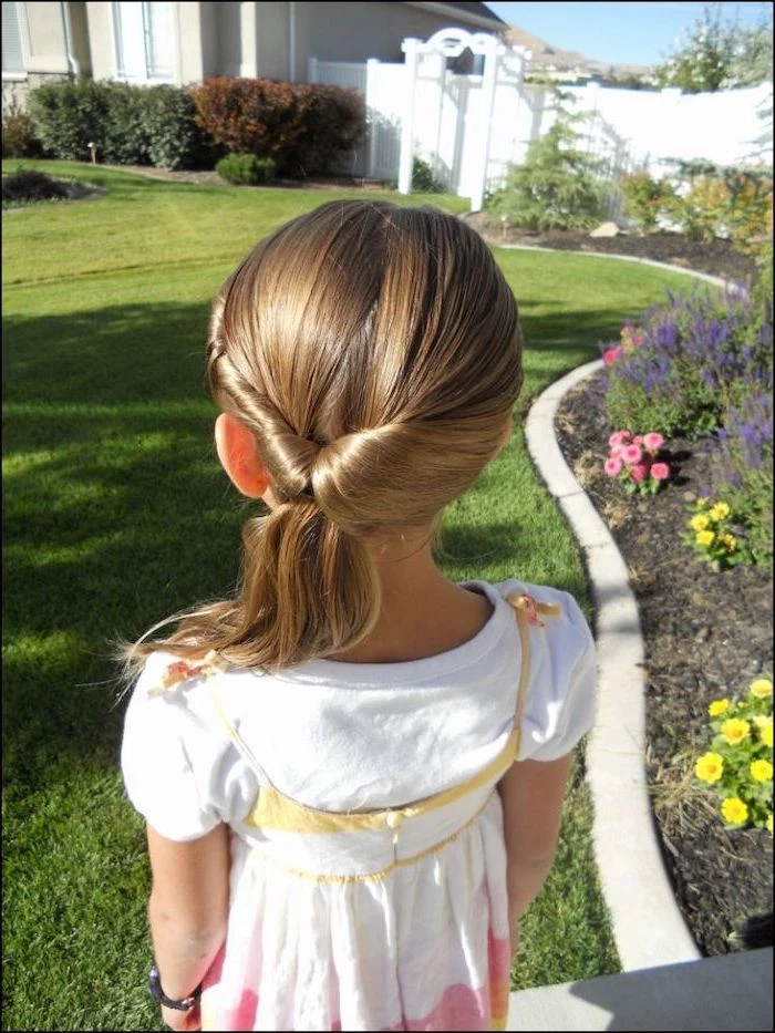 garden with flowers, cute easy hairstyles for long hair, long blonde hair in a ponytail