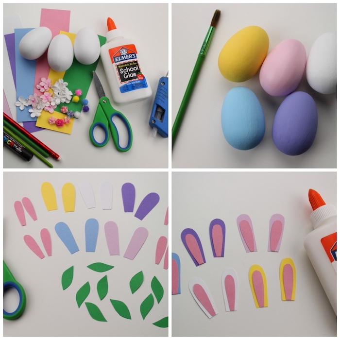 step by step, diy tutorial, bunny eggs, dying eggs with shaving cream, different dyed eggs, glue gun