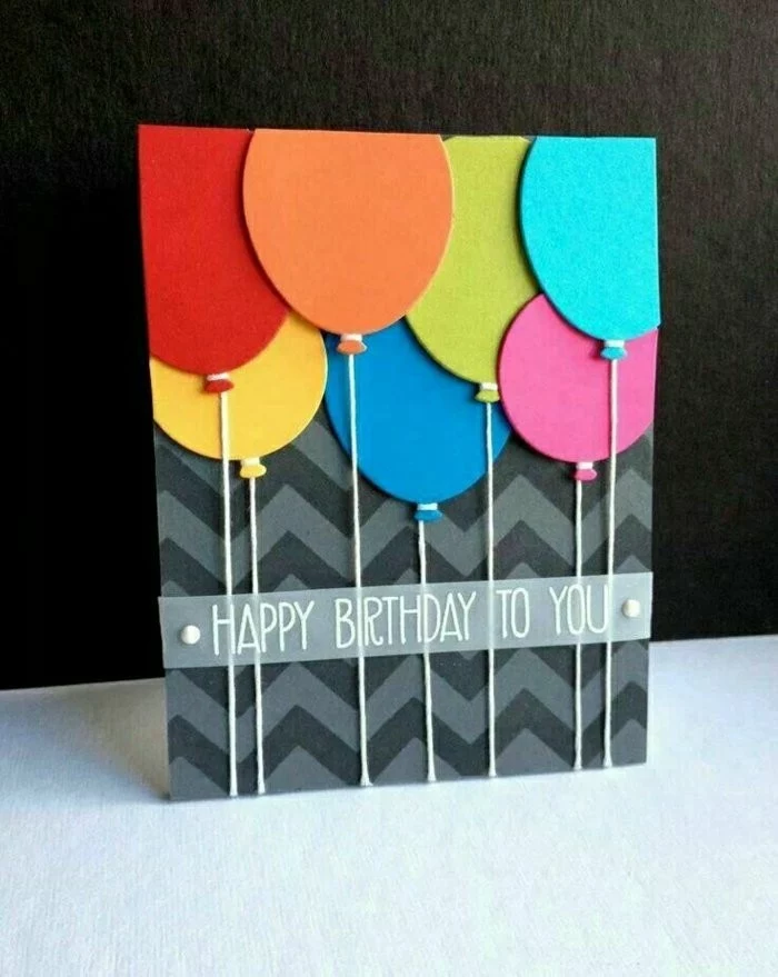 colourful balloons, on grey and black card stock, funny happy birthday cards, happy birthday to you