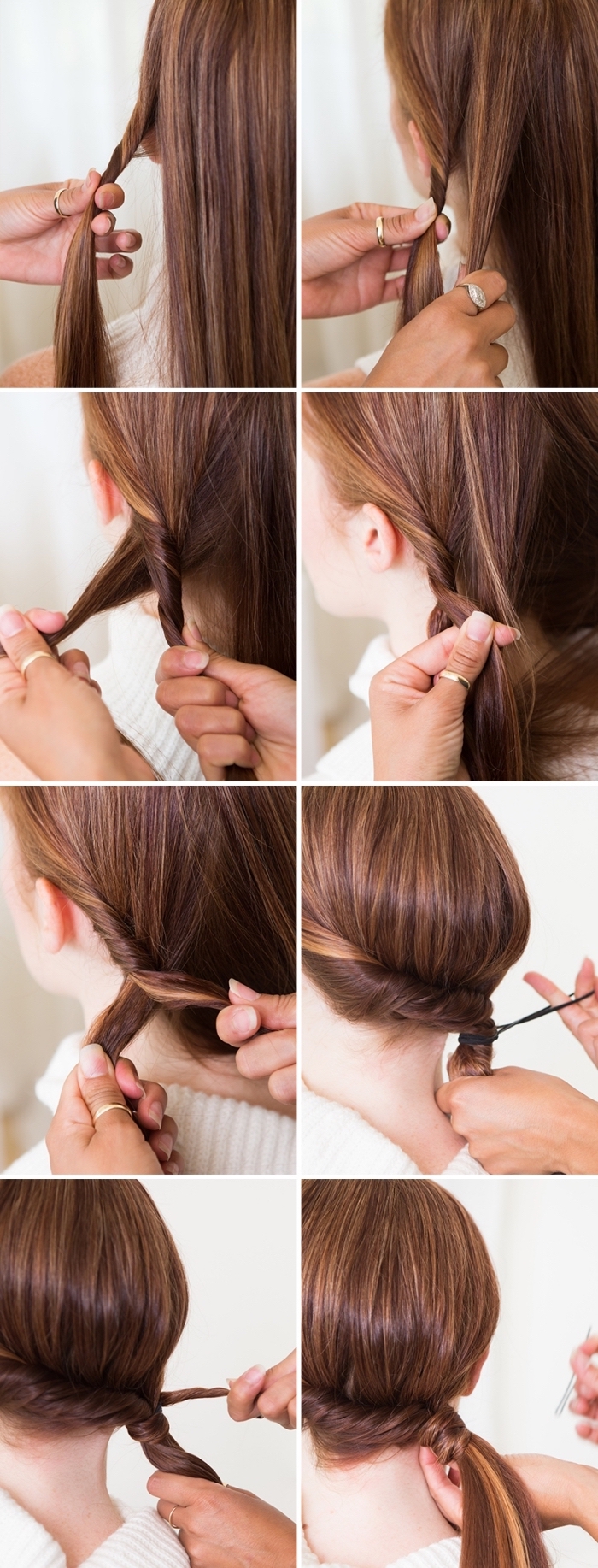 step by step, diy tutorial, half braid, half ponytail, braid hairstyles, long ginger hair, side by side pictures