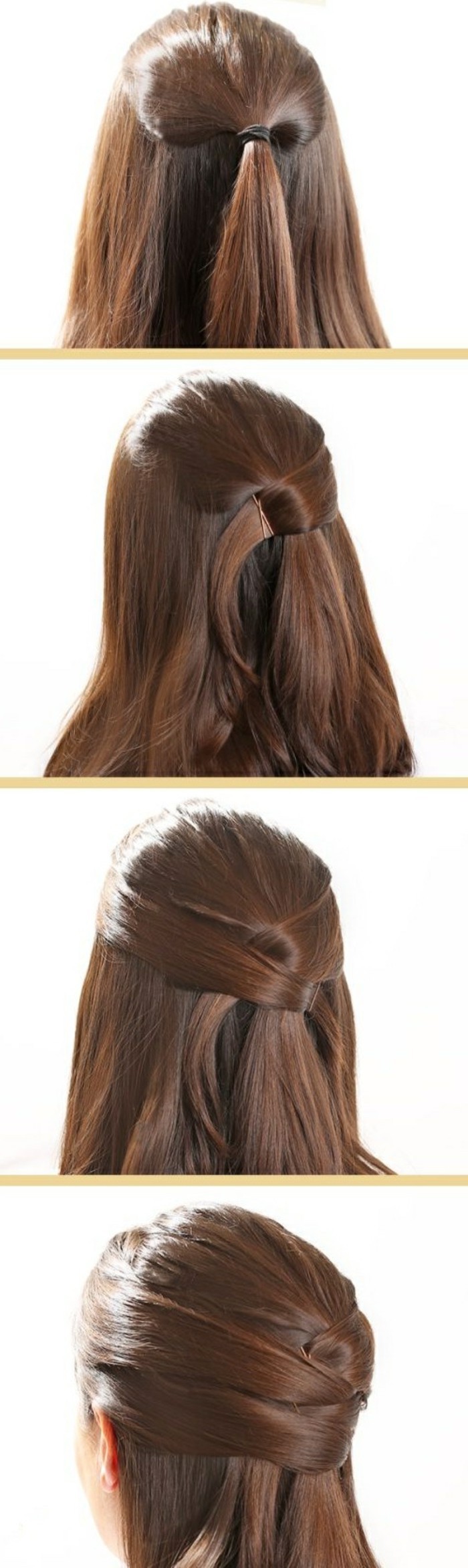 half up, half down hairstyle, long brown hair, braid hairstyles for long hair, step by step, diy tutorial
