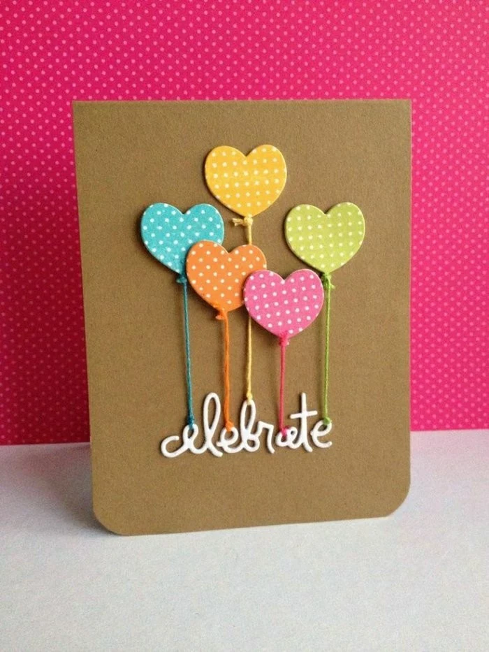 pink background, heart shaped, colourful balloons, celebrate inscription, pop up birthday cards
