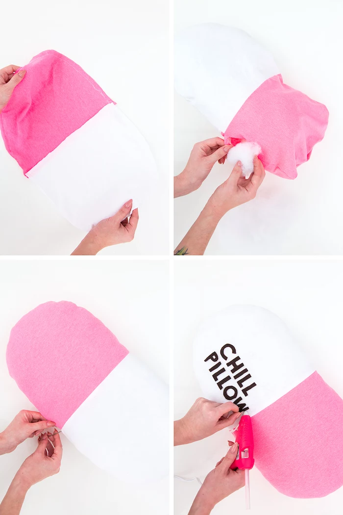 homemade christmas gifts, chill pillow, pink and white, diy tutorial, step by step