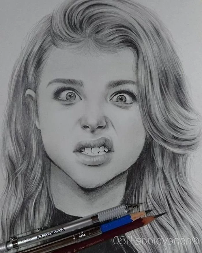 chloe grace moretz inspired, black and white, pencil sketch, easy drawings for beginners, portrait sketch