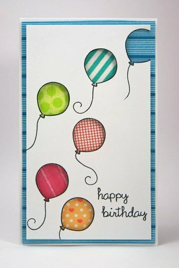 colourful balloons, on white card stock, birthday card design, white background