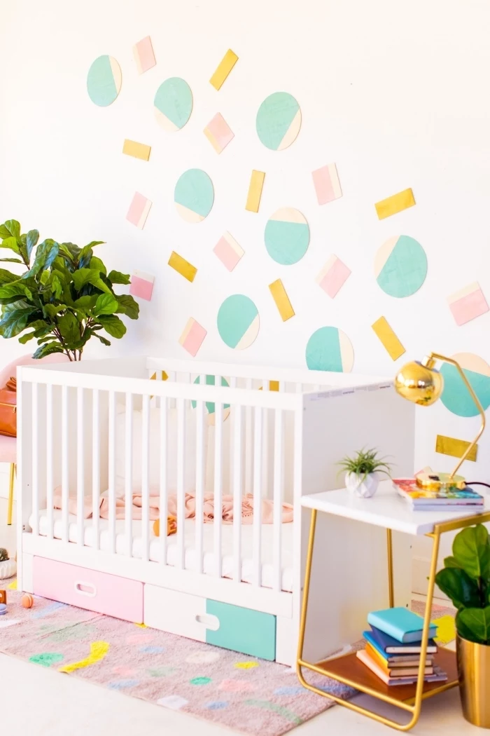 geometrical design, colourful wall decor, bedroom wall decor, over the baby crib, colourful matching carpet