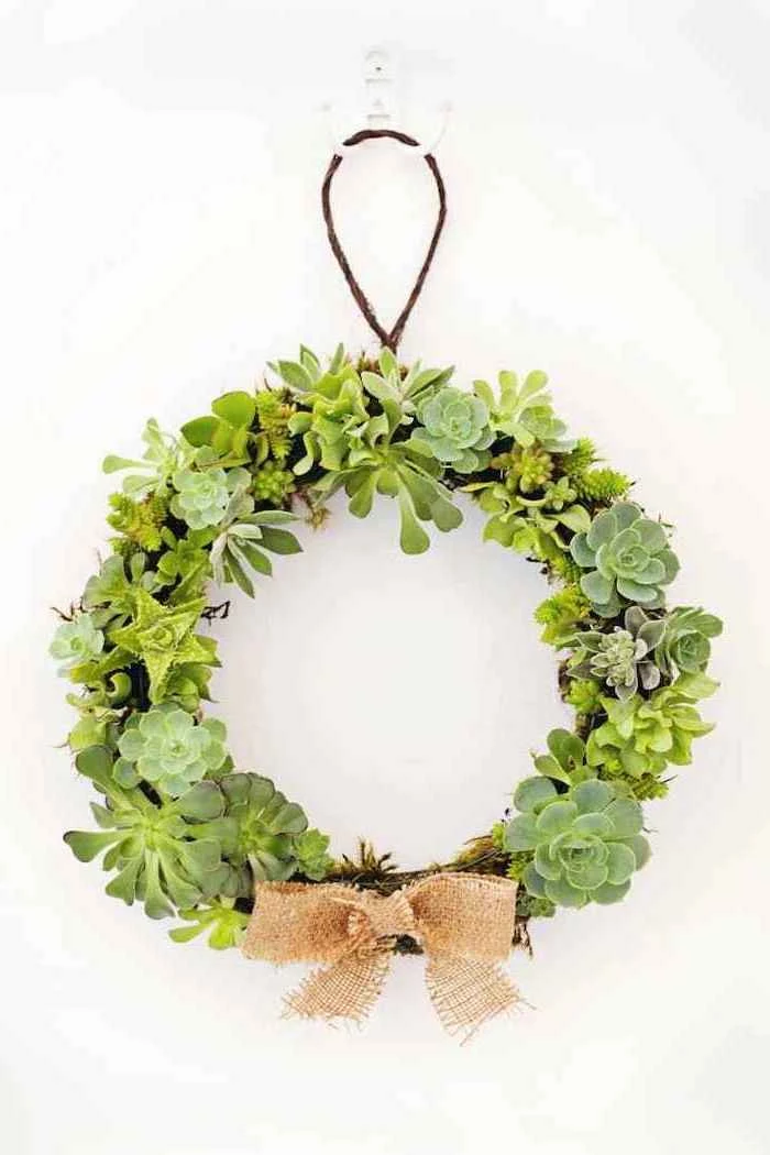 succulents wreath, diy tutorial, step by step, gifts for new homeowners, white backround