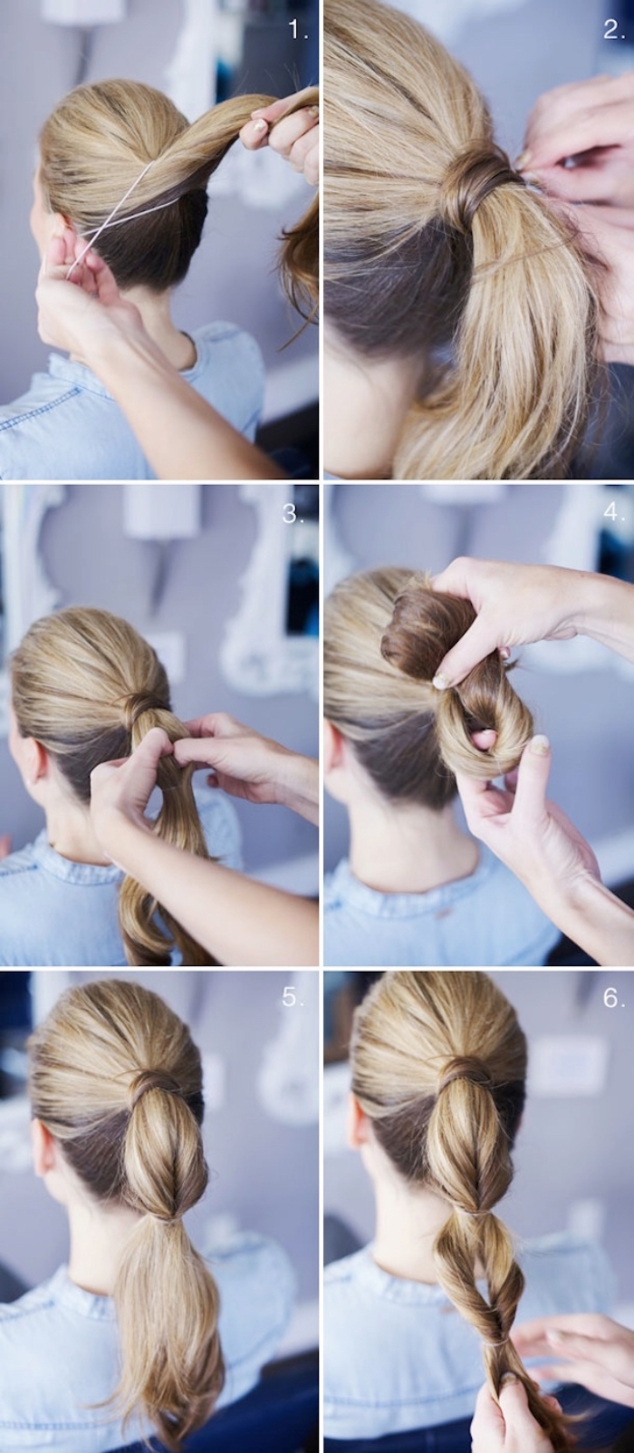 step by step diy tutorial, high balloon ponytail, brown and blonde ombre hair, braids for long hair