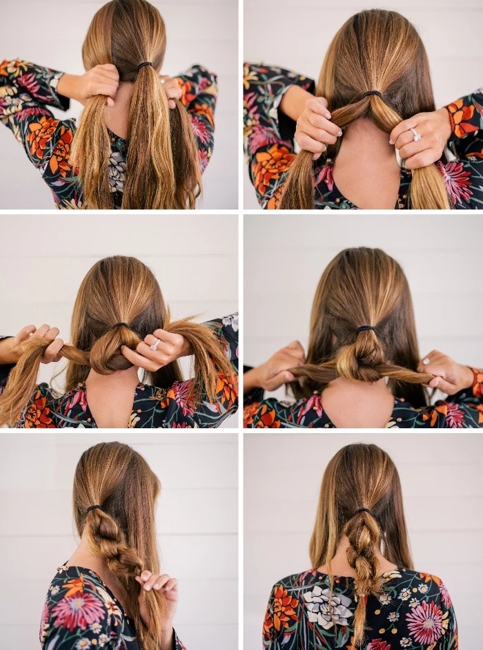 step by step, diy tutorial, floral dress, braided bun, low updo, long light blonde hair, long haircuts for women