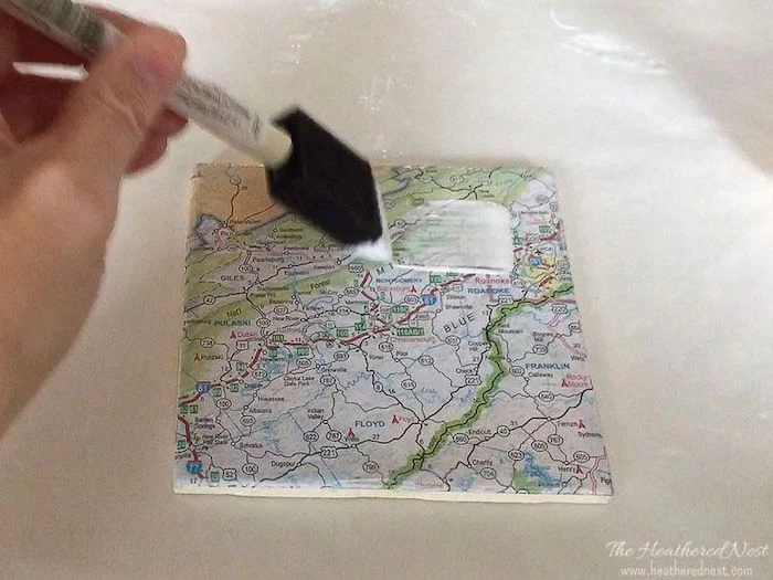 mod podge, gifts for new homeowners, diy map coasters, step by step, diy tutorial