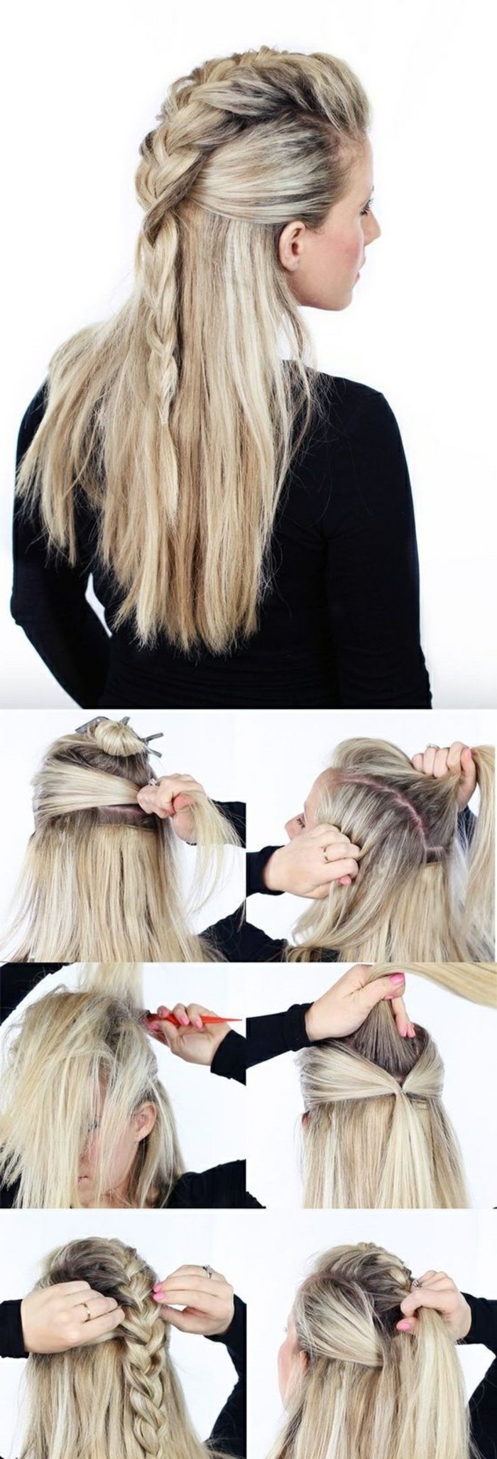 step by step, diy tutorial, updo hairstyles for prom, blonde hair, half up, half down, braid hairstyle