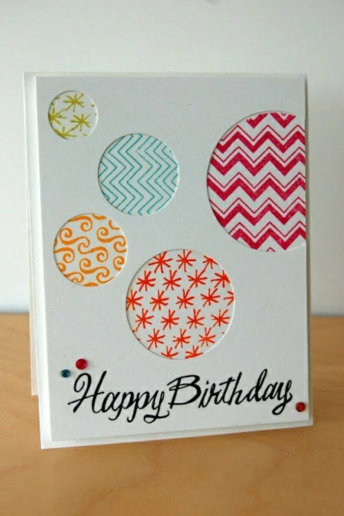 colourful baubles, happy birthday inscription, birthday card ideas for mom, wooden table