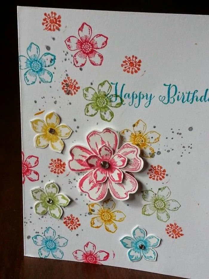 colourful paper flowers, on white card stock, birthday cards for boys