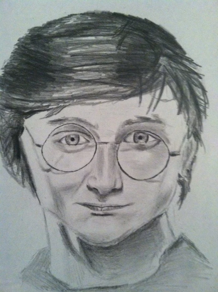 step by step drawing, harry potter portrait, in black and white, pencil sketch