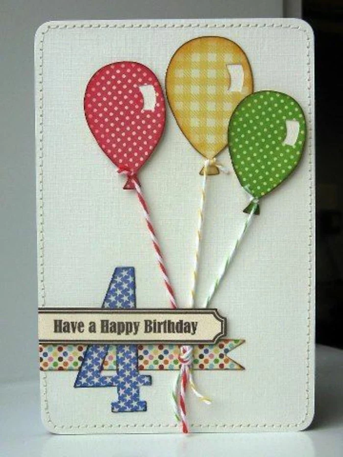 red yellow and green balloons, fourth birthday, funny birthday cards for friends, white card stock