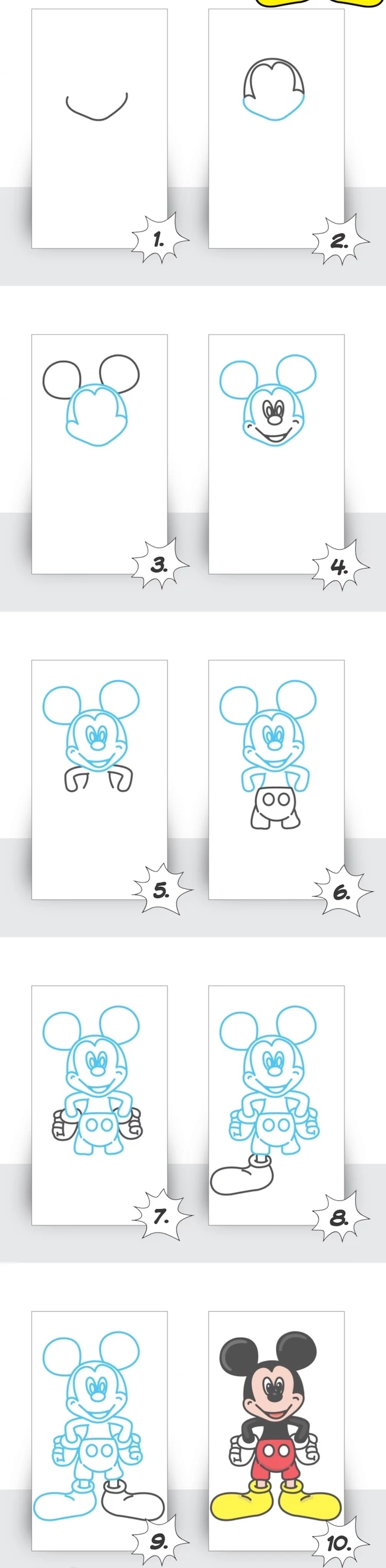 how to draw cool stuff, how to draw mickey mouse, step by step, diy tutorial