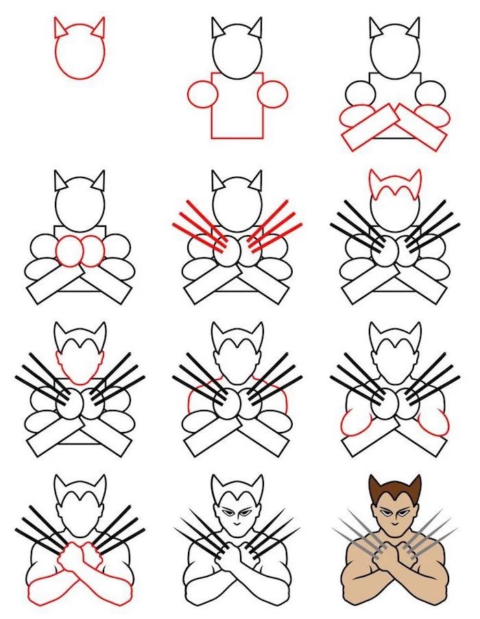 how to draw wolverine, fun and easy things to draw, step by step, diy tutorial