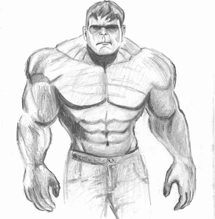 hulk inspired, black and white, pencil sketch, how to draw cool things