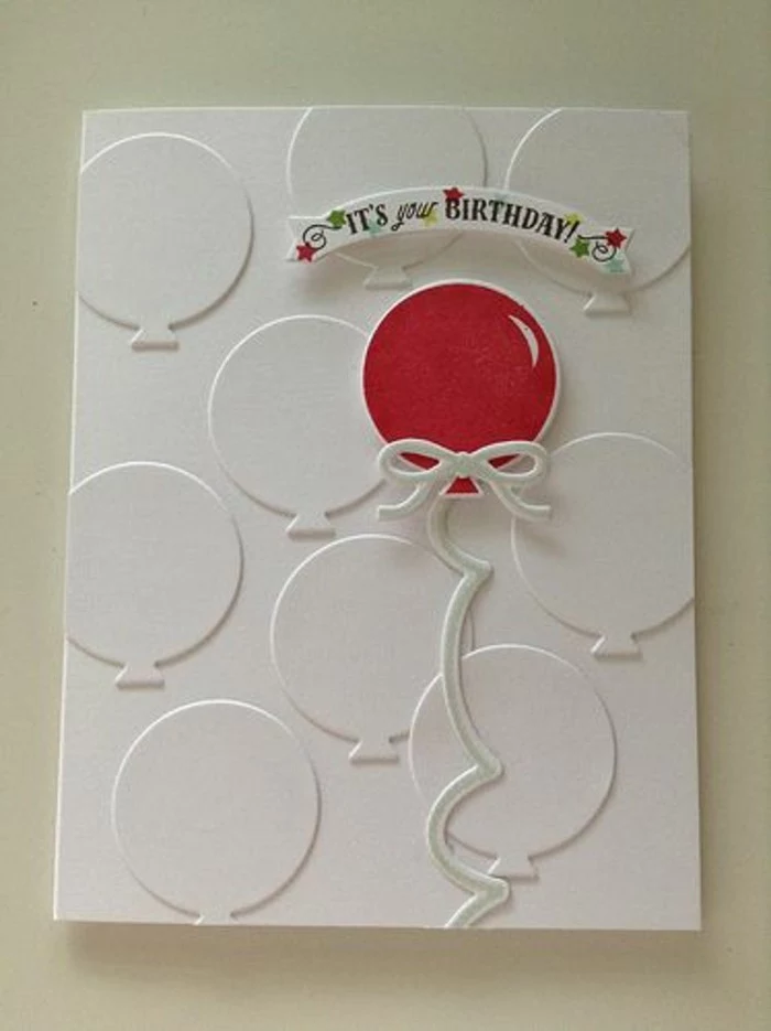 white card stock, red balloon, it's your birthday, greeting card, best birthday cards