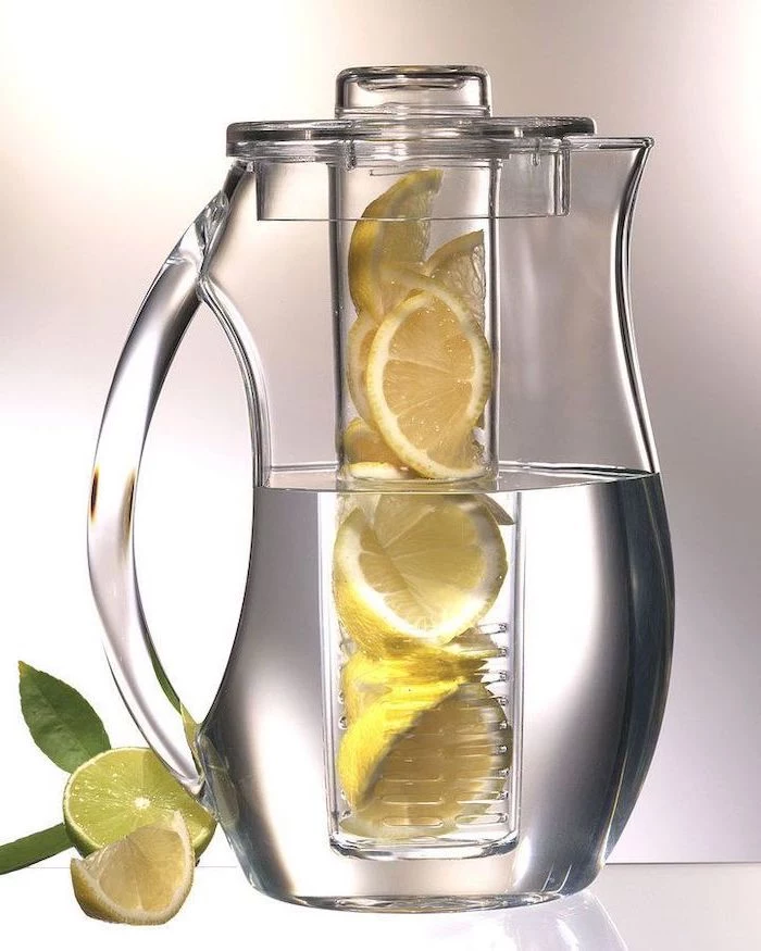 water pitcher, fruit infusing, lemons inside, unique housewarming gifts