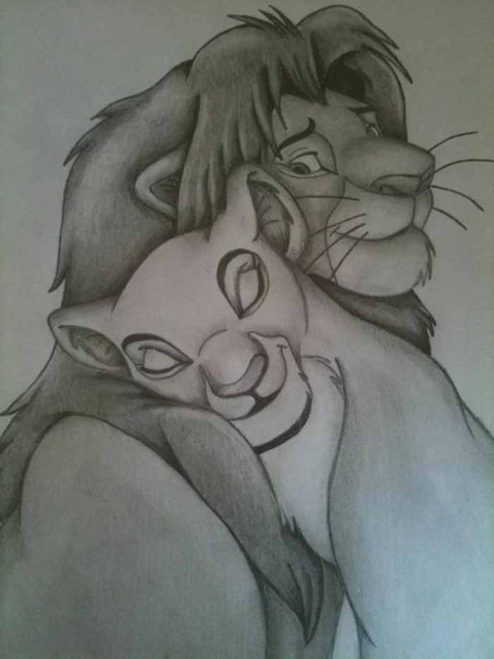 lion kings inspired drawing, black and white, how to draw people, pencil sketch
