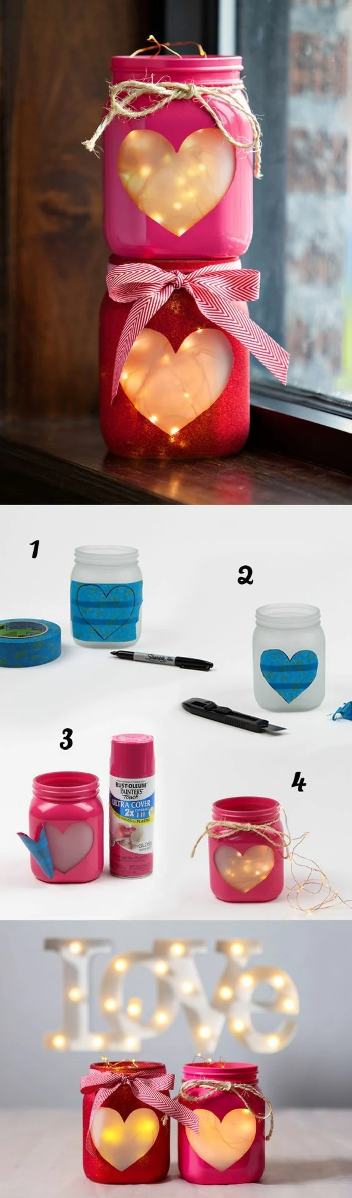 step by step, diy tutorial, candle holders, mason jar, lights and candles inside, creative birthday ideas for boyfriend