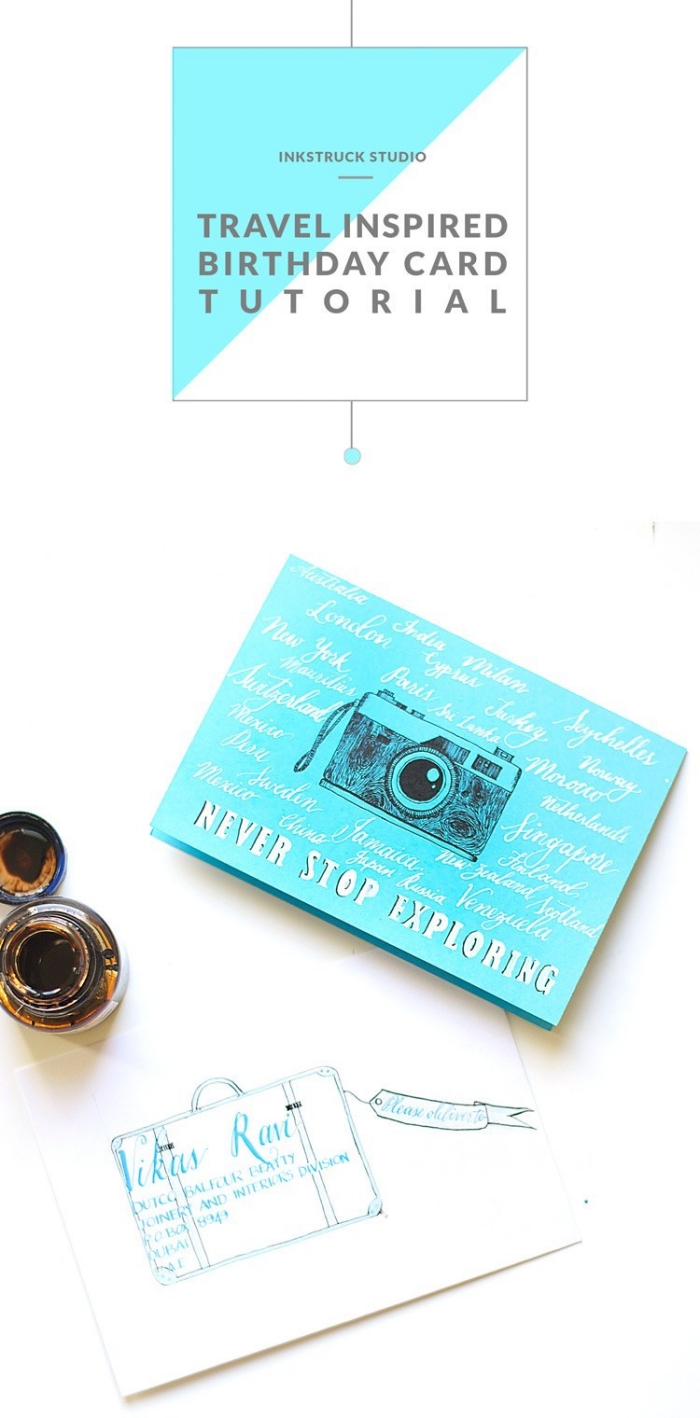 travel inspired, birthday card, step by step, diy tutorial, cute birthday cards, blue card stock