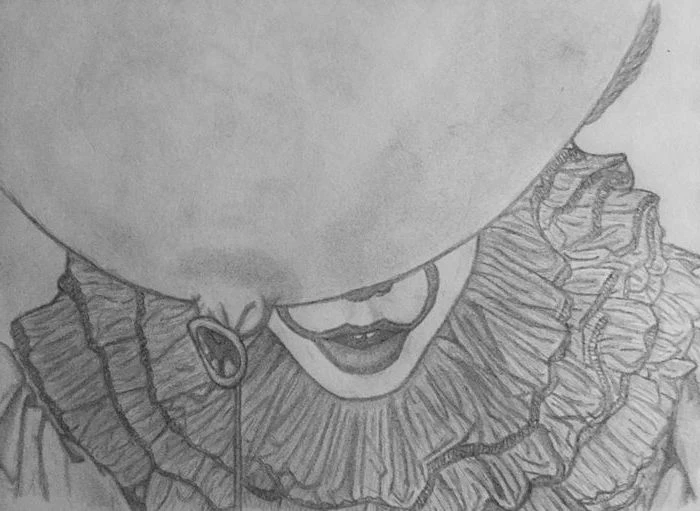 it movie inspired, black and white, pencil sketch, easy sketches to draw, pennywise the clown