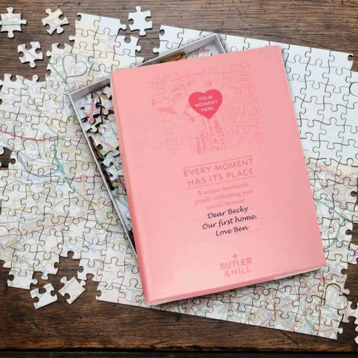 jigsaw puzzle, map of the new home, great housewarming gifts, wooden table