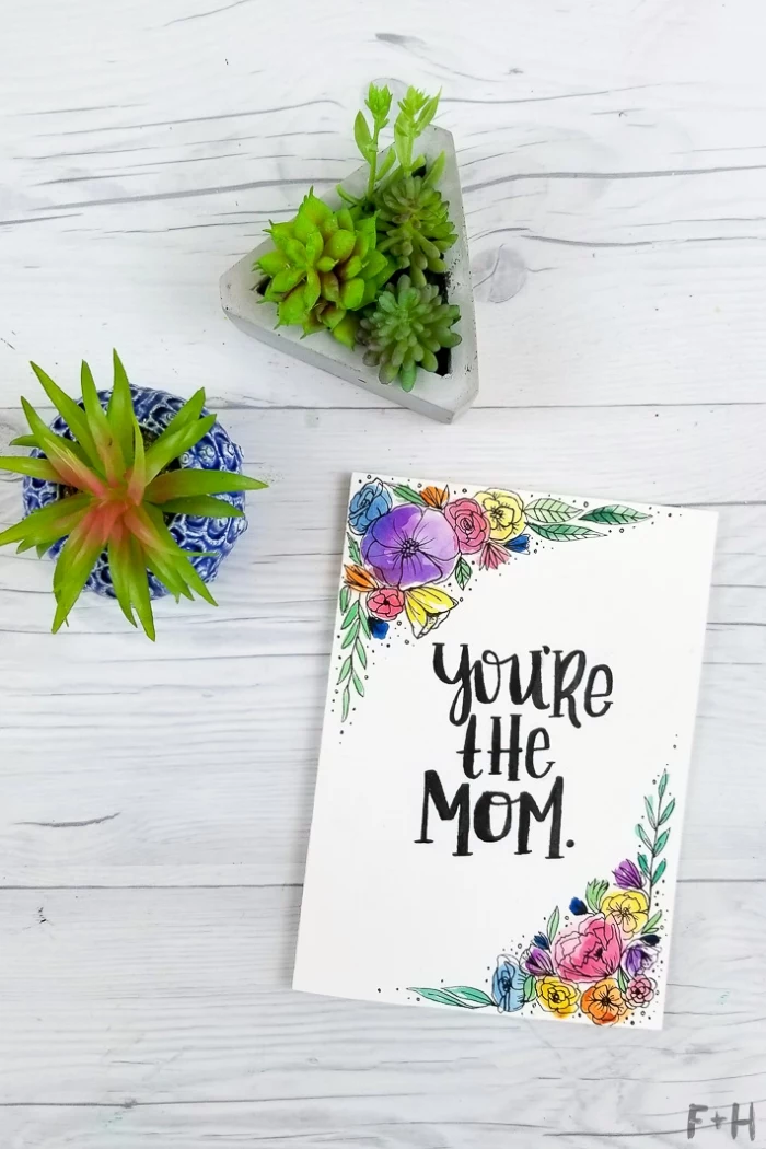 potted succulents, you're the mom, greeting card, funny birthday cards, white wooden table