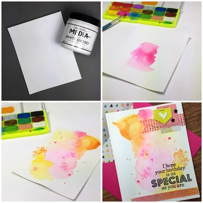 step by step, diy tutorial, watercolour happy birthday card, homemade cards, white card stock