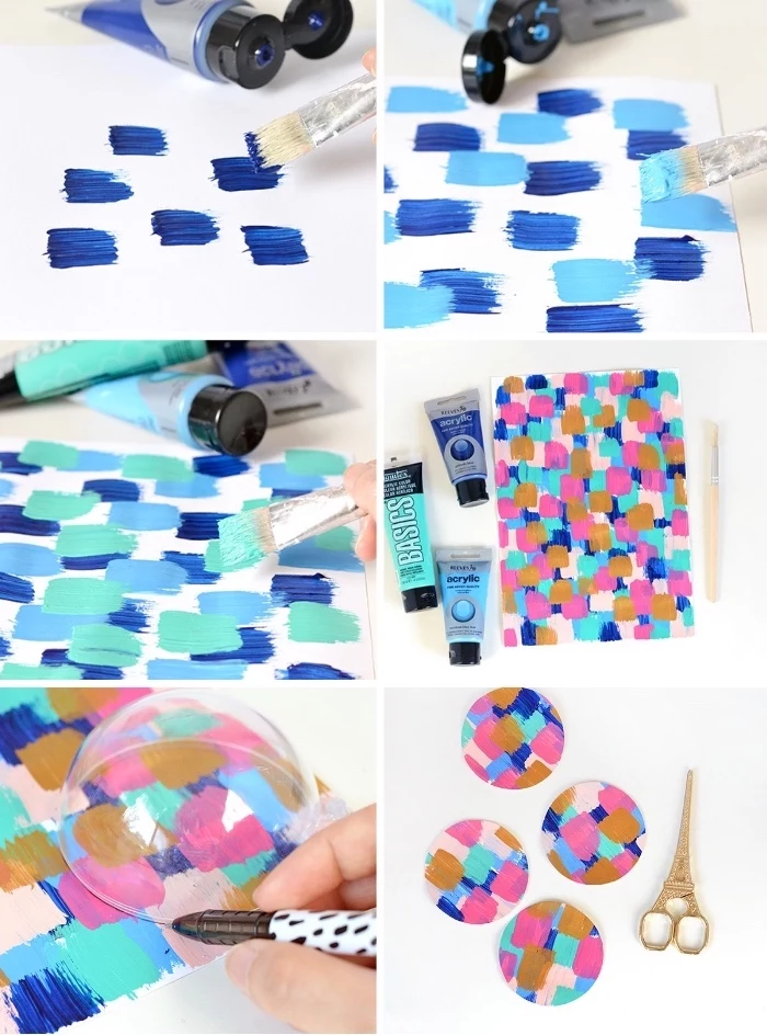 colourful baubles, step by step, diy tutorial, dining table centerpieces, blue and pink, acryllic paint